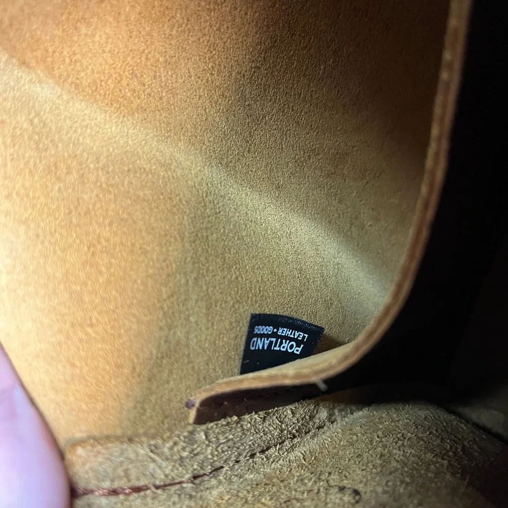 Portland Leather Goods Floral Embossed Leather Crossbody Bag Cognac Brown Small